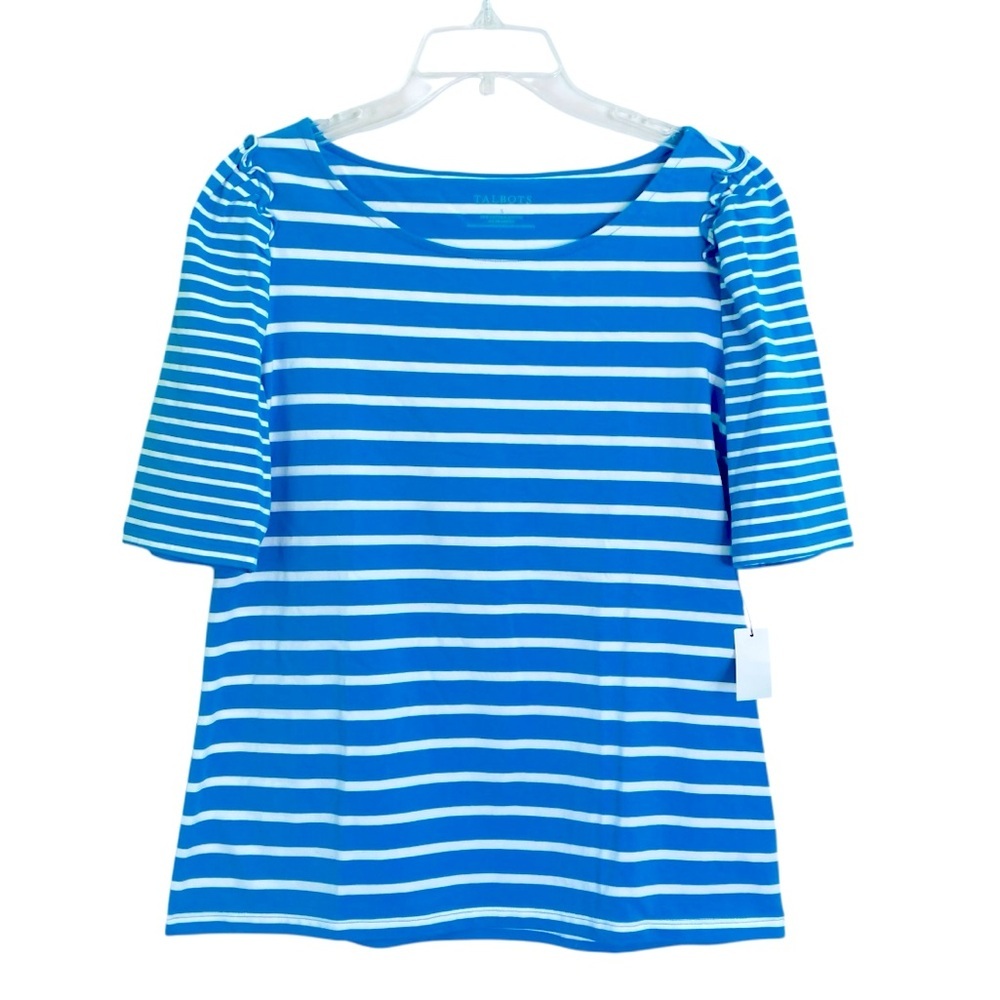 Talbots‎ Supersoft Tee Ruffle Shoulder Detail Blue White Stripe (Size S)